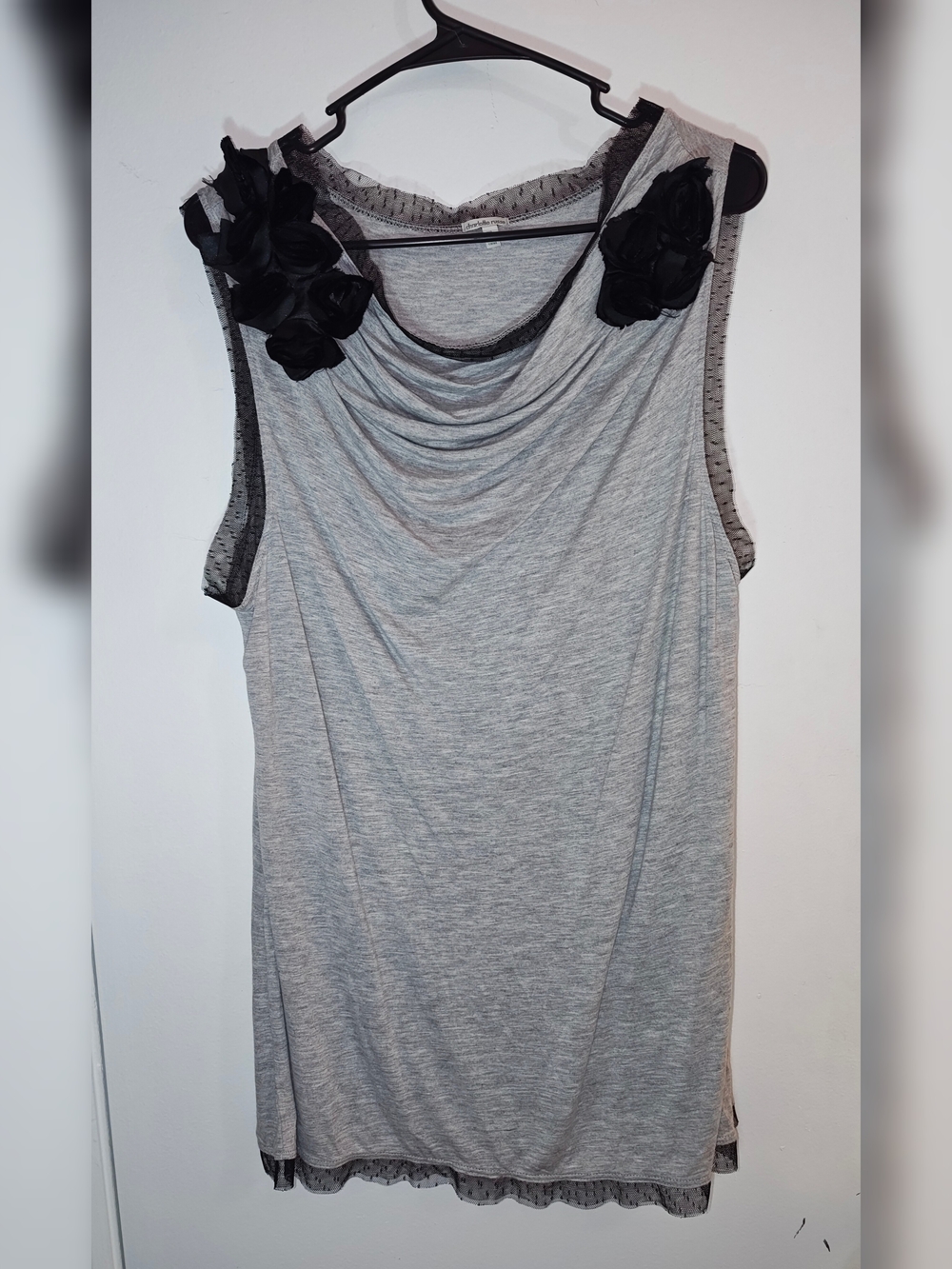 Charlotte Russe Light Grey Drape Neck Tank with Black Flower Accents